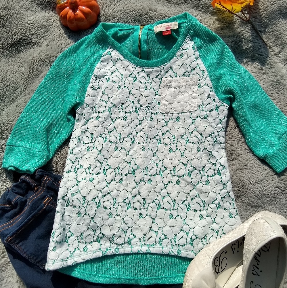 Teal and lace Red Camel Girls Medium top